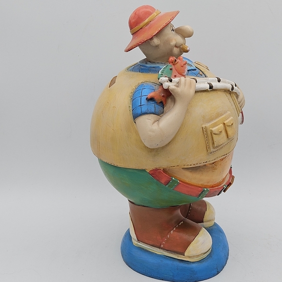 piggy bank~ Vintage unique big belly fisherman 10 in tall - Picture 12 of 13